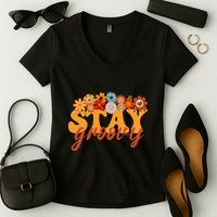 Stay Groovy Flower Power Retro Hippie Vibes Women's V-Neck T-Shirt