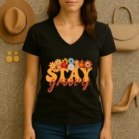 Stay Groovy Flower Power Retro Hippie Vibes Women's V-Neck T-Shirt