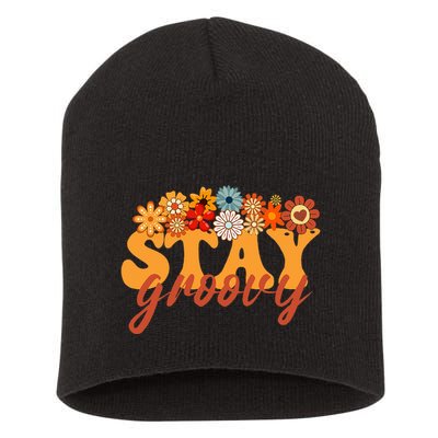 Stay Groovy Flower Power Retro Hippie Vibes Short Acrylic Beanie