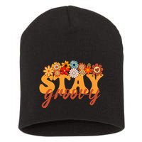 Stay Groovy Flower Power Retro Hippie Vibes Short Acrylic Beanie
