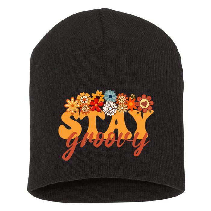 Stay Groovy Flower Power Retro Hippie Vibes Short Acrylic Beanie