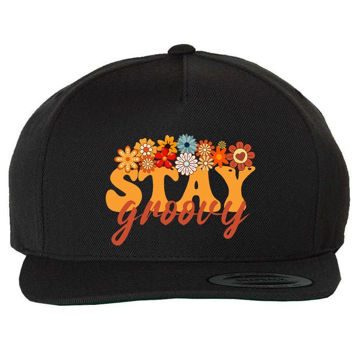 Stay Groovy Flower Power Retro Hippie Vibes Wool Snapback Cap