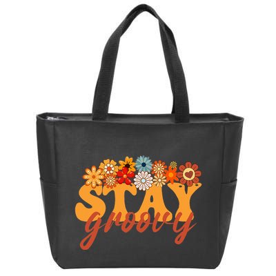 Stay Groovy Flower Power Retro Hippie Vibes Zip Tote Bag