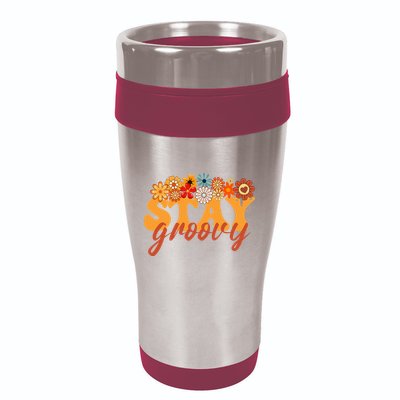Stay Groovy Flower Power Retro Hippie Vibes 16oz Travel Tumbler