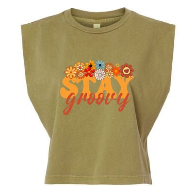 Stay Groovy Flower Power Retro Hippie Vibes Garment-Dyed Women's Muscle Tee