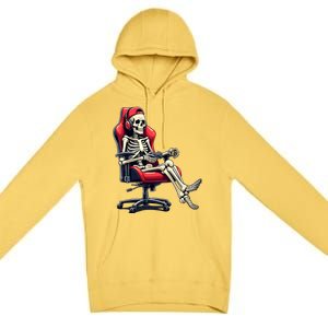 Skeleton Gamer Funny Gaming Chair Headset Halloween Funny Gift Premium Pullover Hoodie