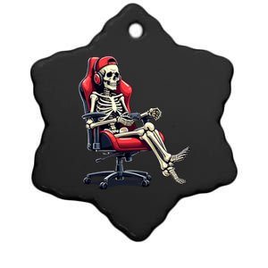 Skeleton Gamer Funny Gaming Chair Headset Halloween Funny Gift Ceramic Star Ornament