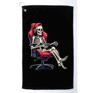 Skeleton Gamer Funny Gaming Chair Headset Halloween Funny Gift Platinum Collection Golf Towel