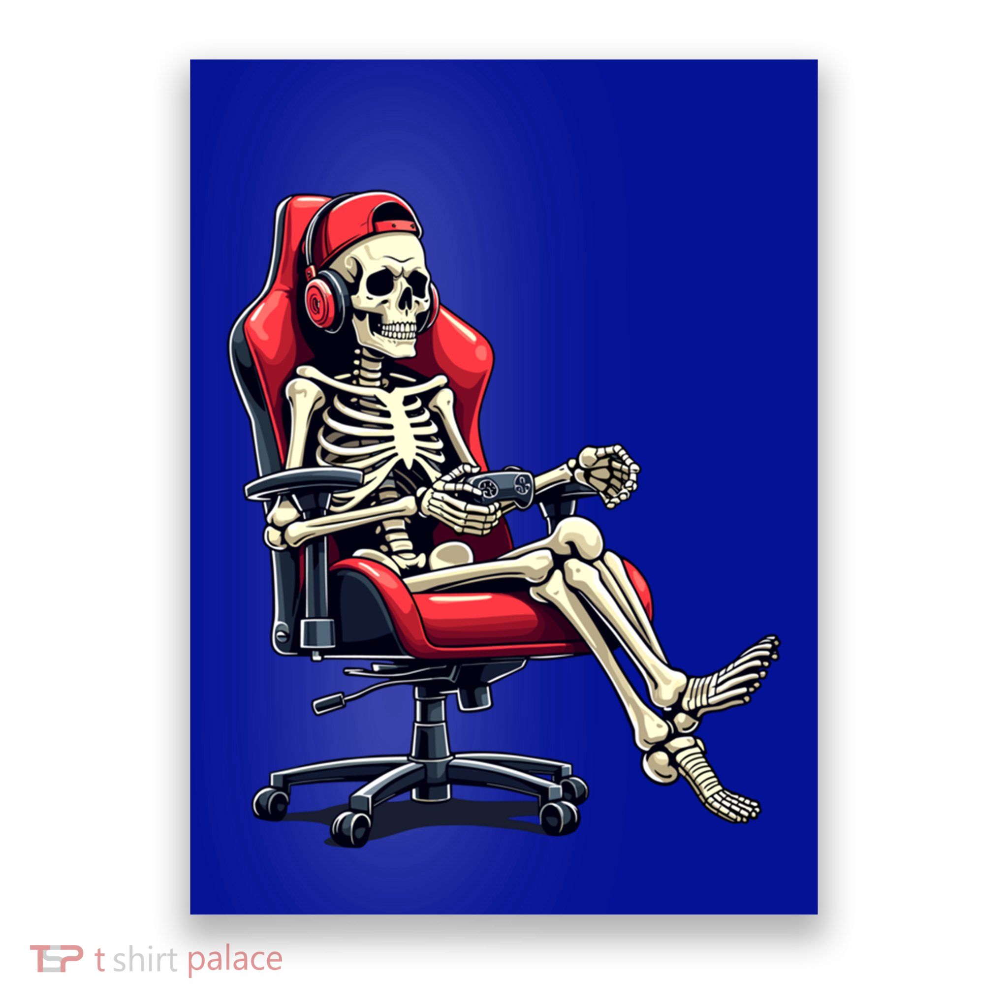 Skeleton Gamer Funny Gaming Chair Headset Halloween Funny Gift Poster