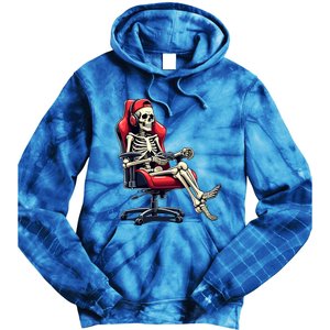 Skeleton Gamer Funny Gaming Chair Headset Halloween Funny Gift Tie Dye Hoodie