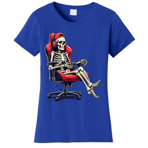 Skeleton Gamer Funny Gaming Chair Headset Halloween Funny Gift Women's T-Shirt