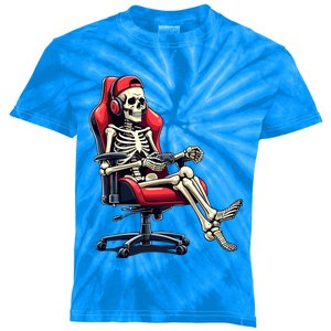 Skeleton Gamer Funny Gaming Chair Headset Halloween Funny Gift Kids Tie-Dye T-Shirt