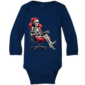 Skeleton Gamer Funny Gaming Chair Headset Halloween Funny Gift Baby Long Sleeve Bodysuit