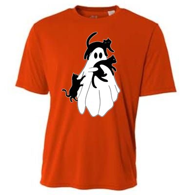 Spooky Ghost Funny Cat Lover Cooling Performance Crew T-Shirt