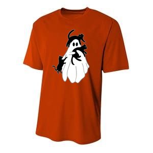 Spooky Ghost Funny Cat Lover Youth Performance Sprint T-Shirt