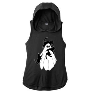 Spooky Ghost Funny Cat Lover Ladies PosiCharge Tri-Blend Wicking Draft Hoodie Tank