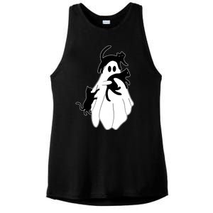 Spooky Ghost Funny Cat Lover Ladies PosiCharge Tri-Blend Wicking Tank