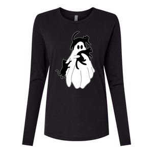 Spooky Ghost Funny Cat Lover Womens Cotton Relaxed Long Sleeve T-Shirt