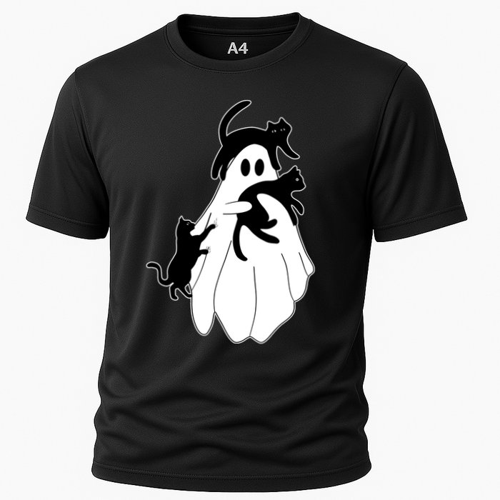 Spooky Ghost Funny Cat Lover Cooling Performance Crew T-Shirt