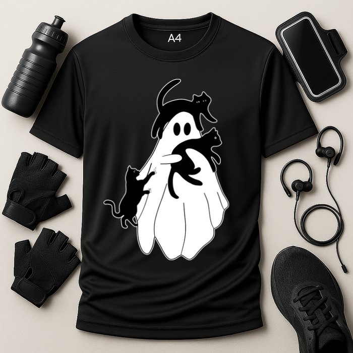 Spooky Ghost Funny Cat Lover Cooling Performance Crew T-Shirt