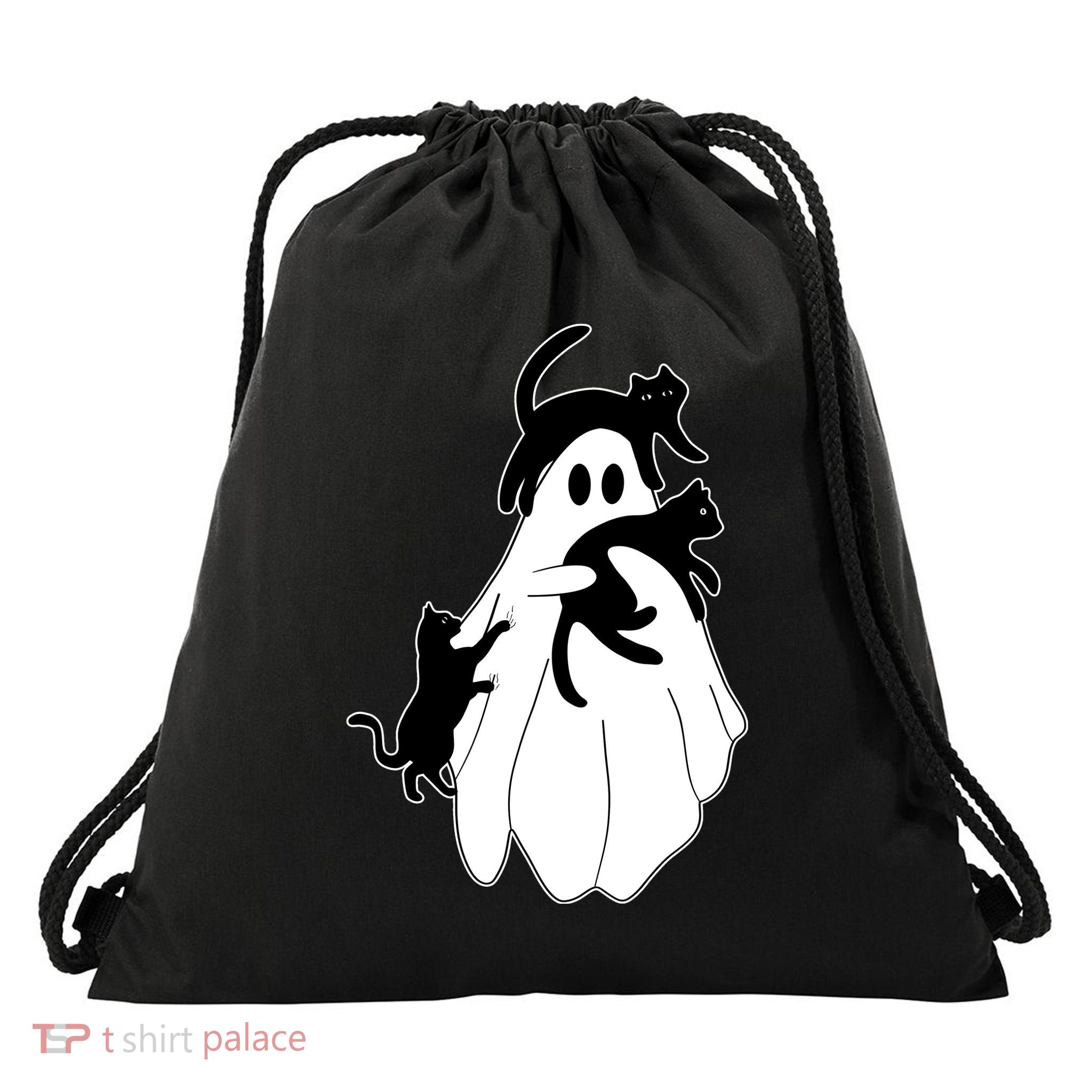 Spooky Ghost Funny Cat Lover Drawstring Bag