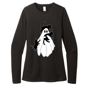 Spooky Ghost Funny Cat Lover Womens CVC Long Sleeve Shirt