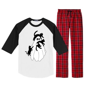 Spooky Ghost Funny Cat Lover Raglan Sleeve Pajama Set