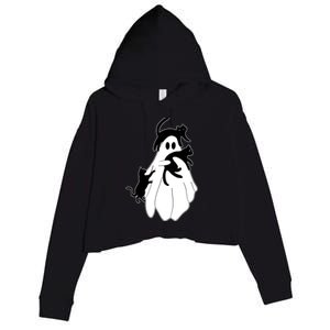 Spooky Ghost Funny Cat Lover Crop Fleece Hoodie