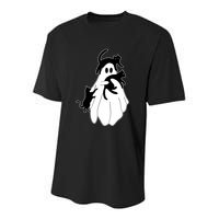 Spooky Ghost Funny Cat Lover Youth Performance Sprint T-Shirt