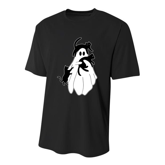 Spooky Ghost Funny Cat Lover Youth Performance Sprint T-Shirt