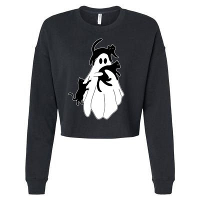 Spooky Ghost Funny Cat Lover Cropped Pullover Crew