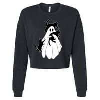Spooky Ghost Funny Cat Lover Cropped Pullover Crew