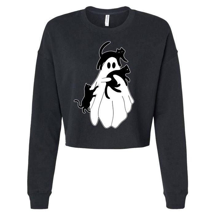 Spooky Ghost Funny Cat Lover Cropped Pullover Crew
