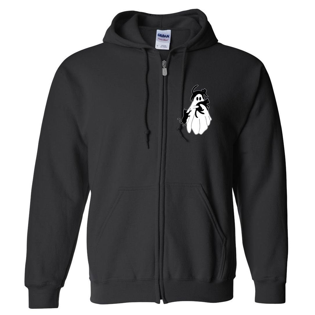 Spooky Ghost Funny Cat Lover Full Zip Hoodie