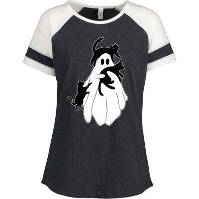 Spooky Ghost Funny Cat Lover Enza Ladies Jersey Colorblock Tee