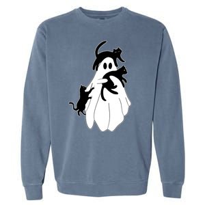 Spooky Ghost Funny Cat Lover Garment-Dyed Sweatshirt