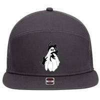 Spooky Ghost Funny Cat Lover 7 Panel Mesh Trucker Snapback Hat