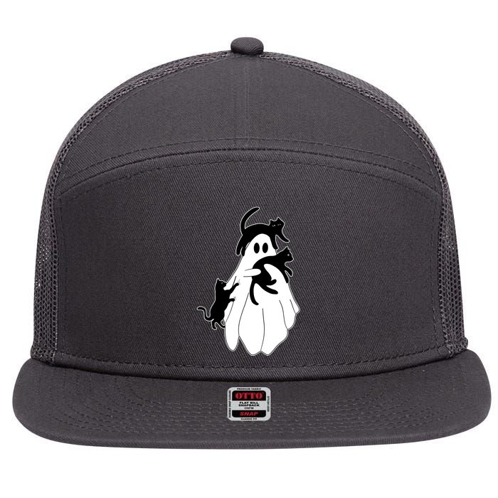 Spooky Ghost Funny Cat Lover 7 Panel Mesh Trucker Snapback Hat