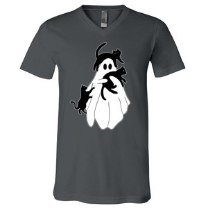 Spooky Ghost Funny Cat Lover V-Neck T-Shirt