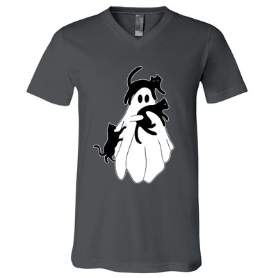 Spooky Ghost Funny Cat Lover V-Neck T-Shirt