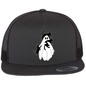 Spooky Ghost Funny Cat Lover Flat Bill Trucker Hat