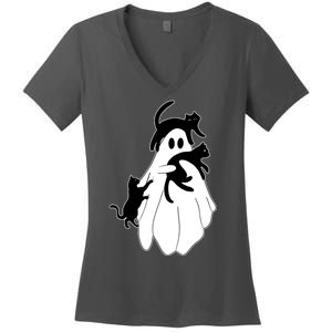 Spooky Ghost Funny Cat Lover Women's V-Neck T-Shirt