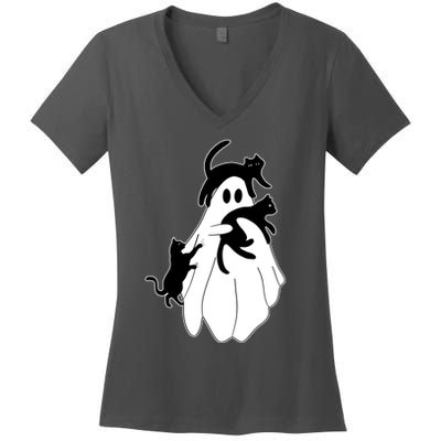 Spooky Ghost Funny Cat Lover Women's V-Neck T-Shirt