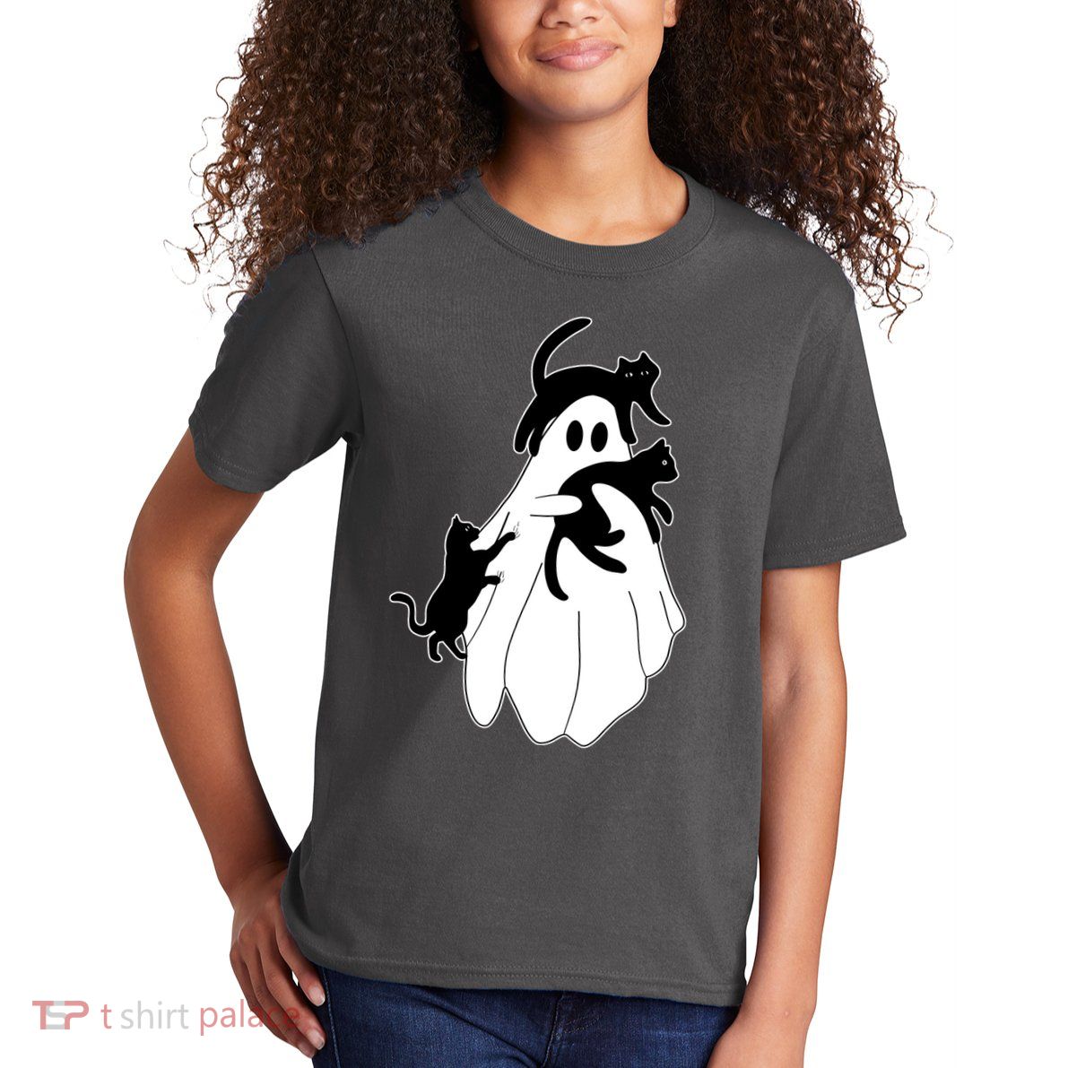 Spooky Ghost Funny Cat Lover Kids T-Shirt