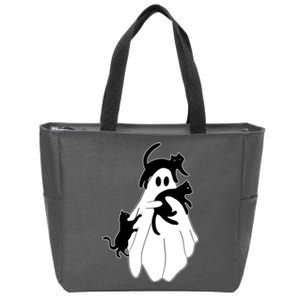 Spooky Ghost Funny Cat Lover Zip Tote Bag