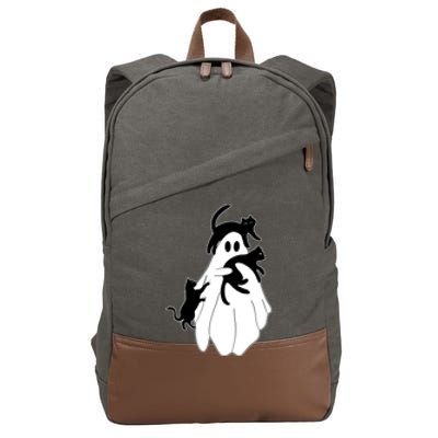 Spooky Ghost Funny Cat Lover Cotton Canvas Backpack