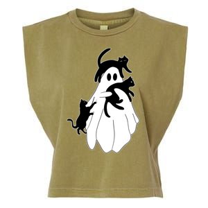 Spooky Ghost Funny Cat Lover Garment-Dyed Women's Muscle Tee