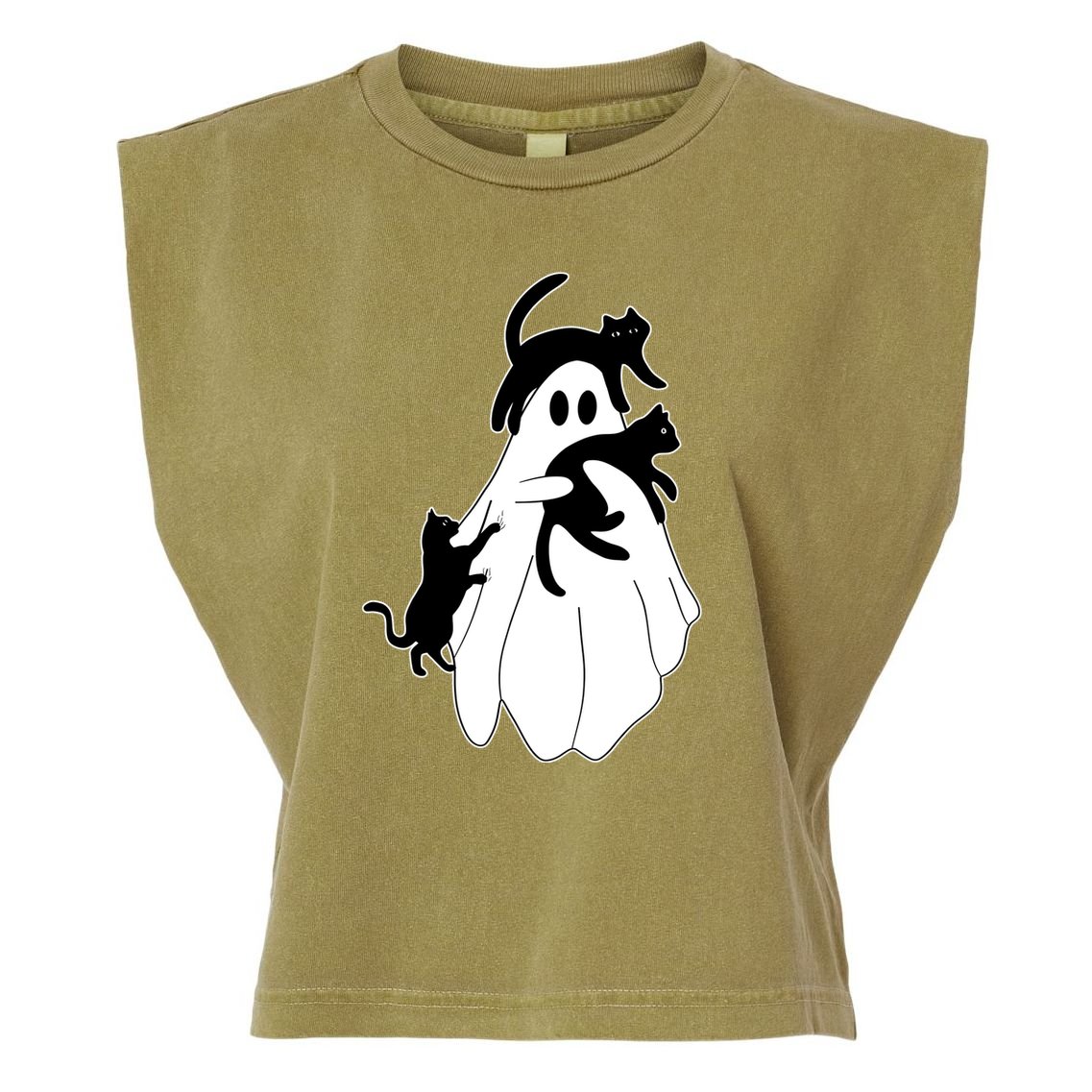 Spooky Ghost Funny Cat Lover Garment-Dyed Women's Muscle Tee