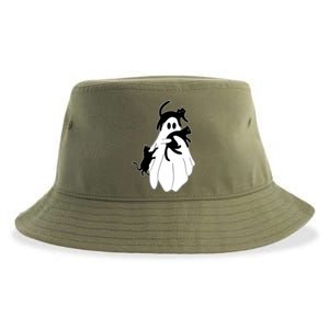 Spooky Ghost Funny Cat Lover Sustainable Bucket Hat