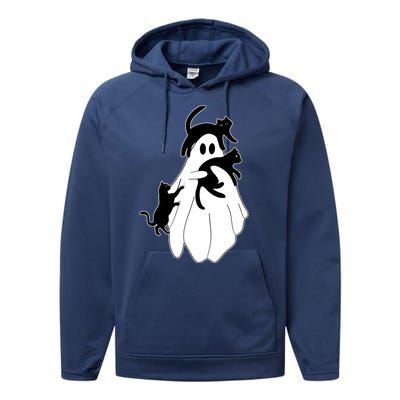 Spooky Ghost Funny Cat Lover Performance Fleece Hoodie